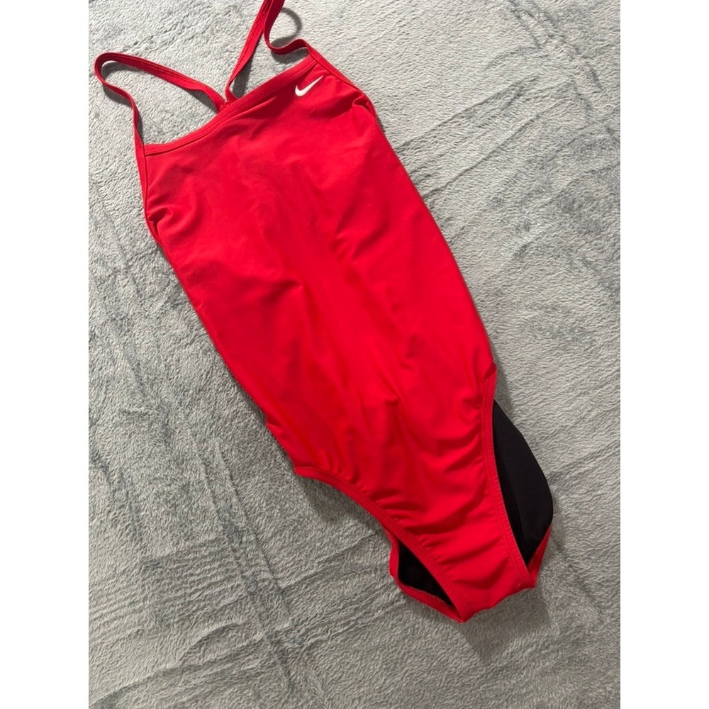 Nike One Piece Swimsuit Red Racerback Cutout Athletic Swim Sz 12